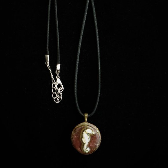 Handmade Ceramic Teak Seahorse Pendant Necklace - Picture 4 of 16